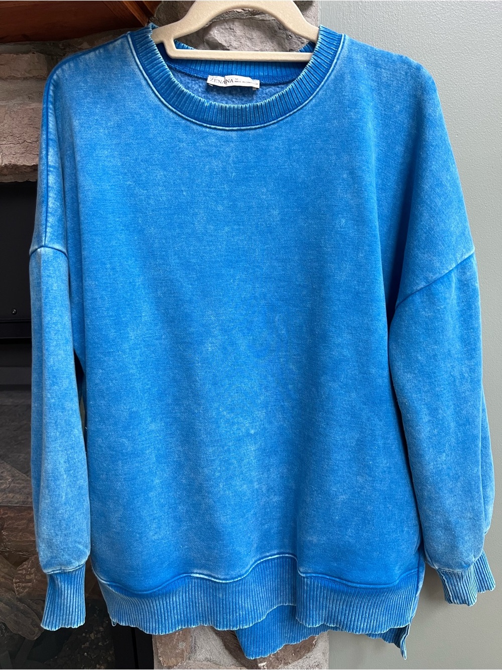 Zenana Ocean Blue Oversized fleece super soft acid wash Sweatshirt - Picture 2 of 11